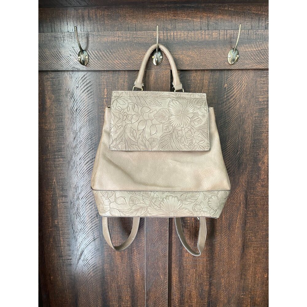Darby Mae London Floral Embossed Convertible Backpack Handbag Taupe Boho